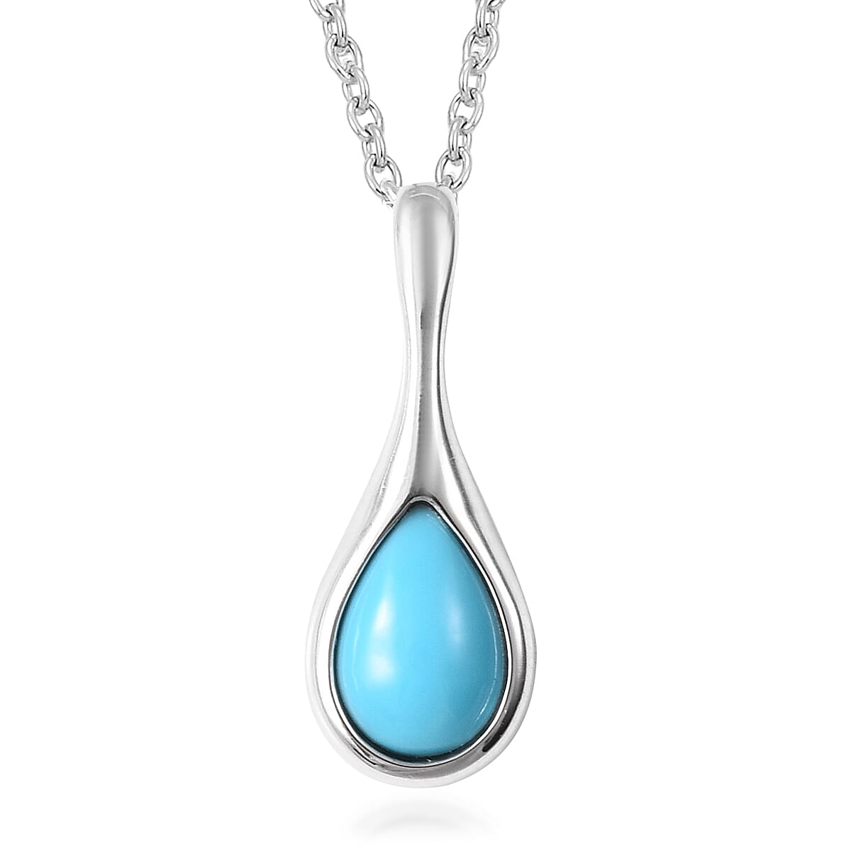 LucyQ AAA Arizona Sleeping Beauty Turquoise (9x6mm) Pendant With Chain  (Size 20) in Rhodium Overlay Sterling Silver