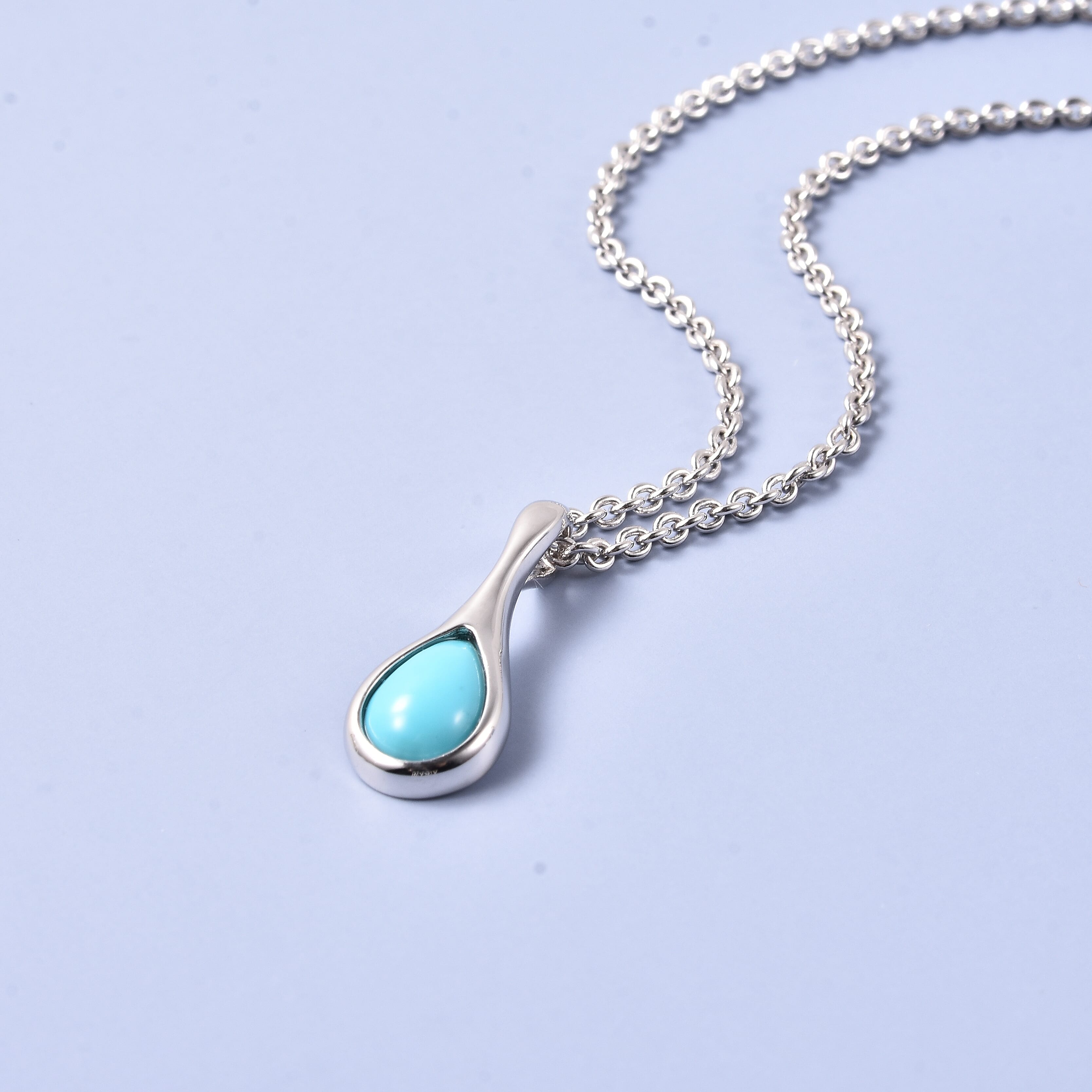 LucyQ AAA Arizona Sleeping Beauty Turquoise (9x6mm) Pendant With Chain  (Size 20) in Rhodium Overlay Sterling Silver