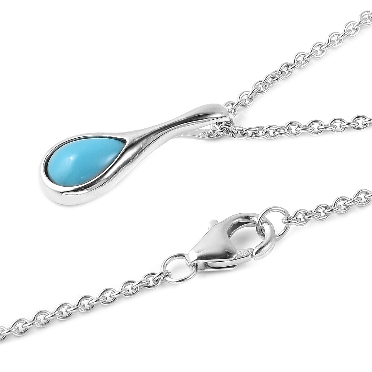 LucyQ AAA Arizona Sleeping Beauty Turquoise (9x6mm) Pendant With Chain  (Size 20) in Rhodium Overlay Sterling Silver