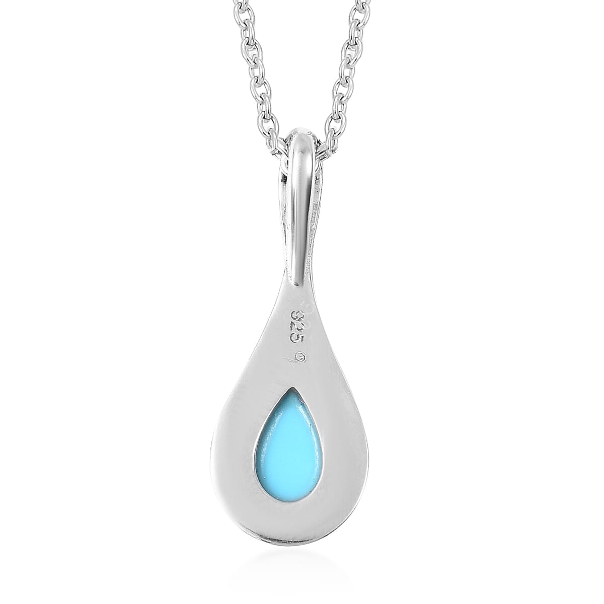 LucyQ AAA Arizona Sleeping Beauty Turquoise (9x6mm) Pendant With Chain  (Size 20) in Rhodium Overlay Sterling Silver