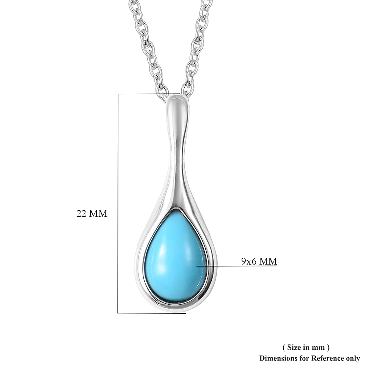 LucyQ AAA Arizona Sleeping Beauty Turquoise (9x6mm) Pendant With Chain  (Size 20) in Rhodium Overlay Sterling Silver