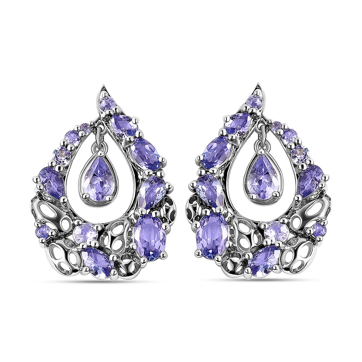 RACHEL GALLEY Misto Collection - Tanzanite Lattice Earrings (with Push Back) in Rhodium Overlay Sterling Silver 1.68 Ct.