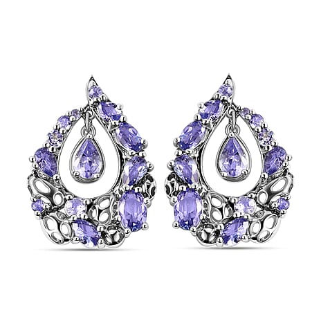 RACHEL GALLEY Misto Collection - Tanzanite Lattice Earrings (with Push Back) in Rhodium Overlay Sterling Silver 1.68 Ct.