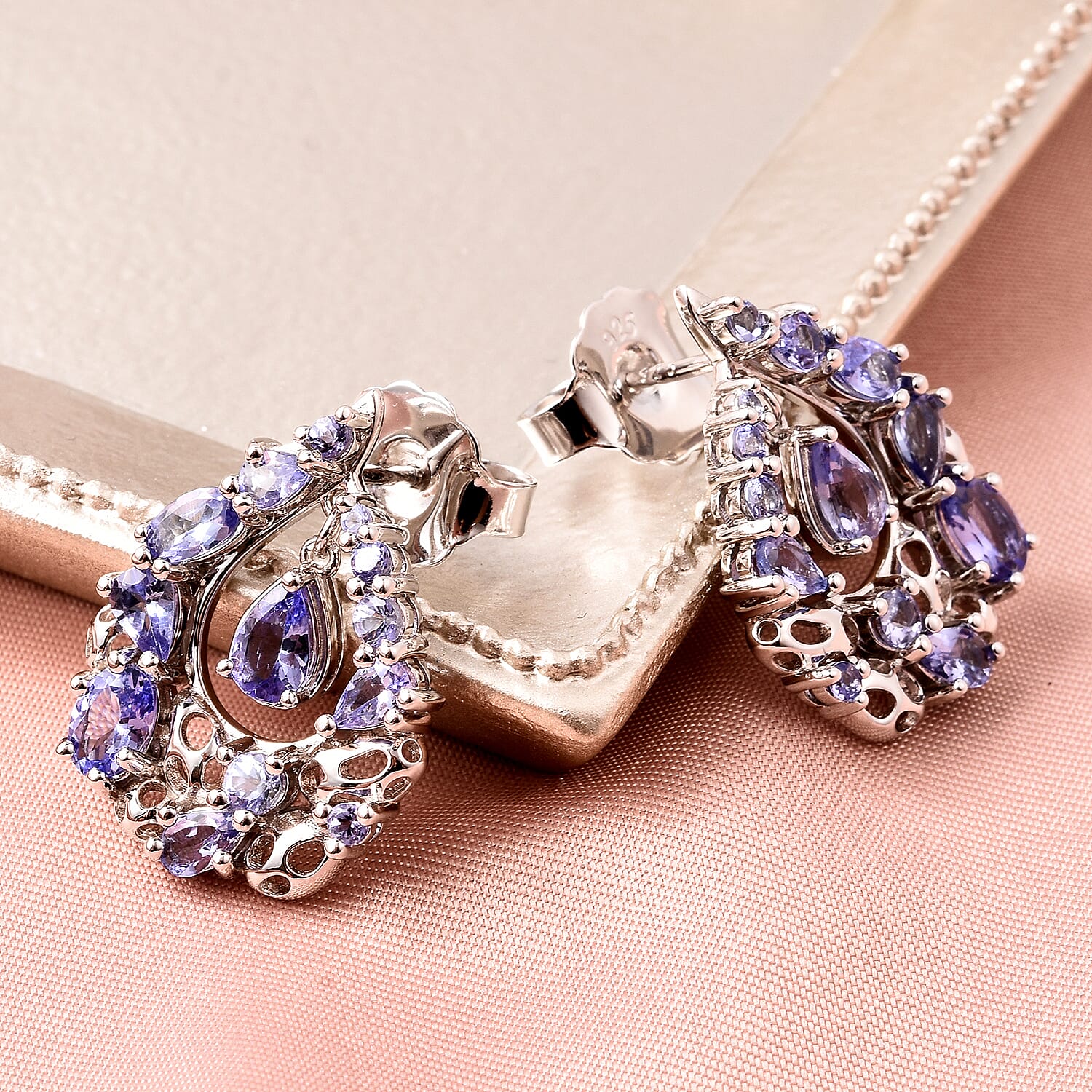 RACHEL GALLEY Misto Collection - Tanzanite Lattice Earrings (with Push Back) in Rhodium Overlay Sterling Silver 1.68 Ct.