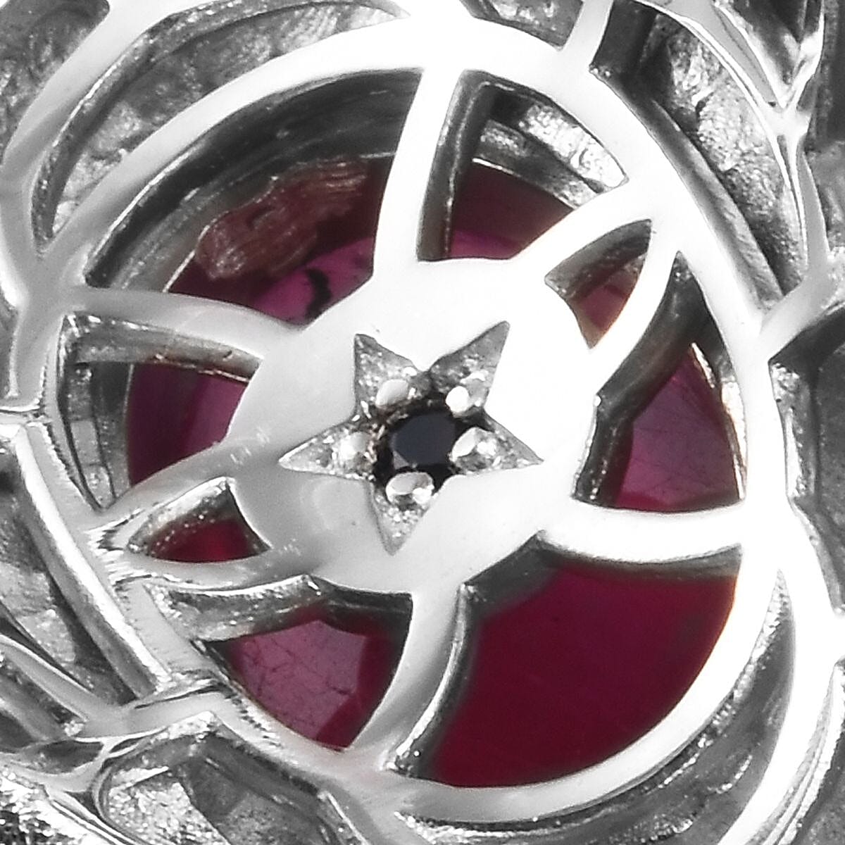 GP African Ruby (FF) and Blue Sapphire Enamelled Ring in Platinum Plated Sterling Silver