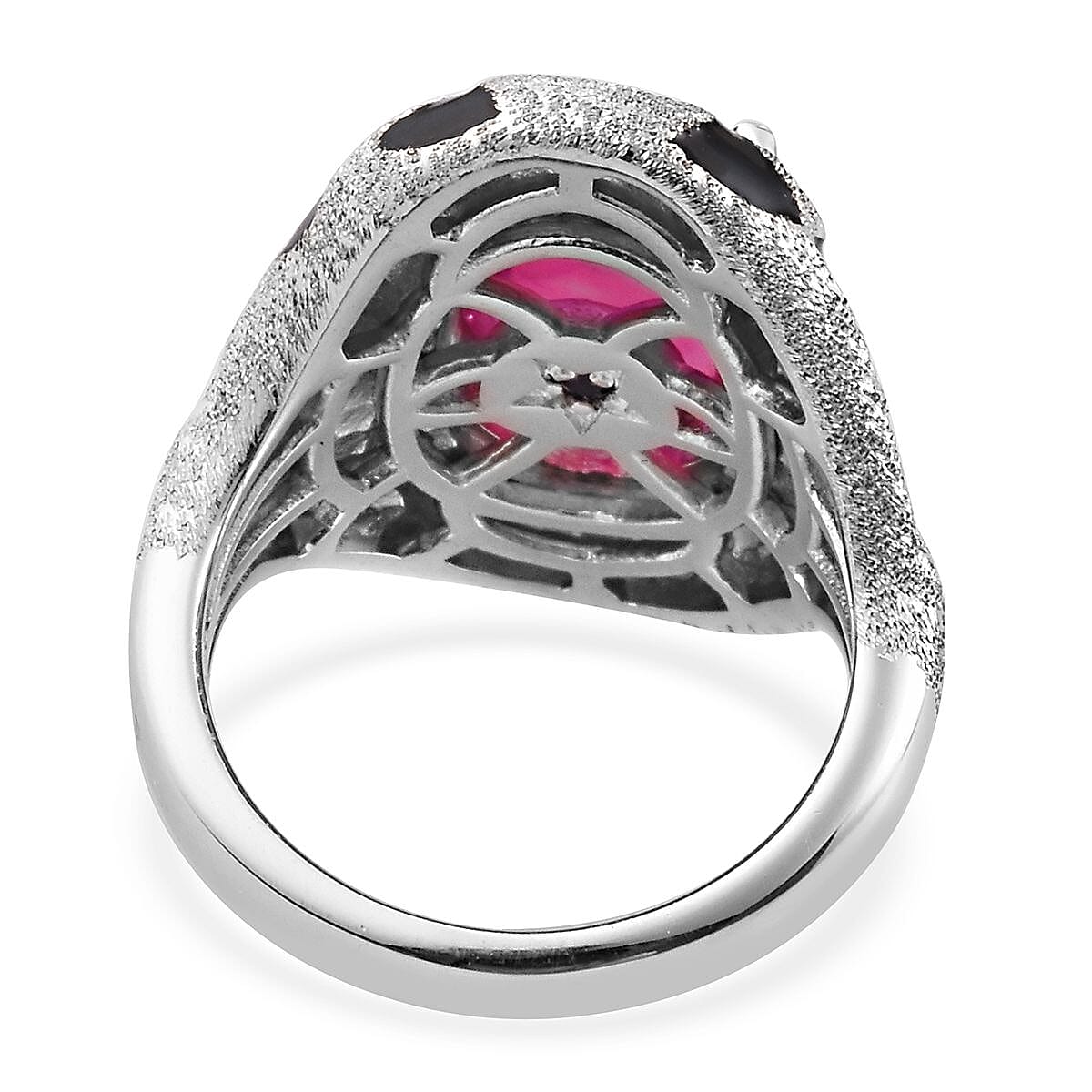 GP African Ruby (FF) and Blue Sapphire Enamelled Ring in Platinum Plated Sterling Silver