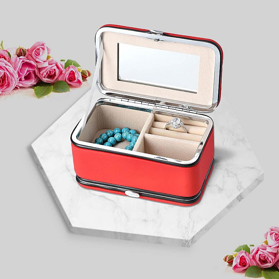 2 in 1 - Six Piece Manicure Set and Travel Jewellery Organiser with Inside Mirror (Size 11.7x7.5x6.5cm) - Red