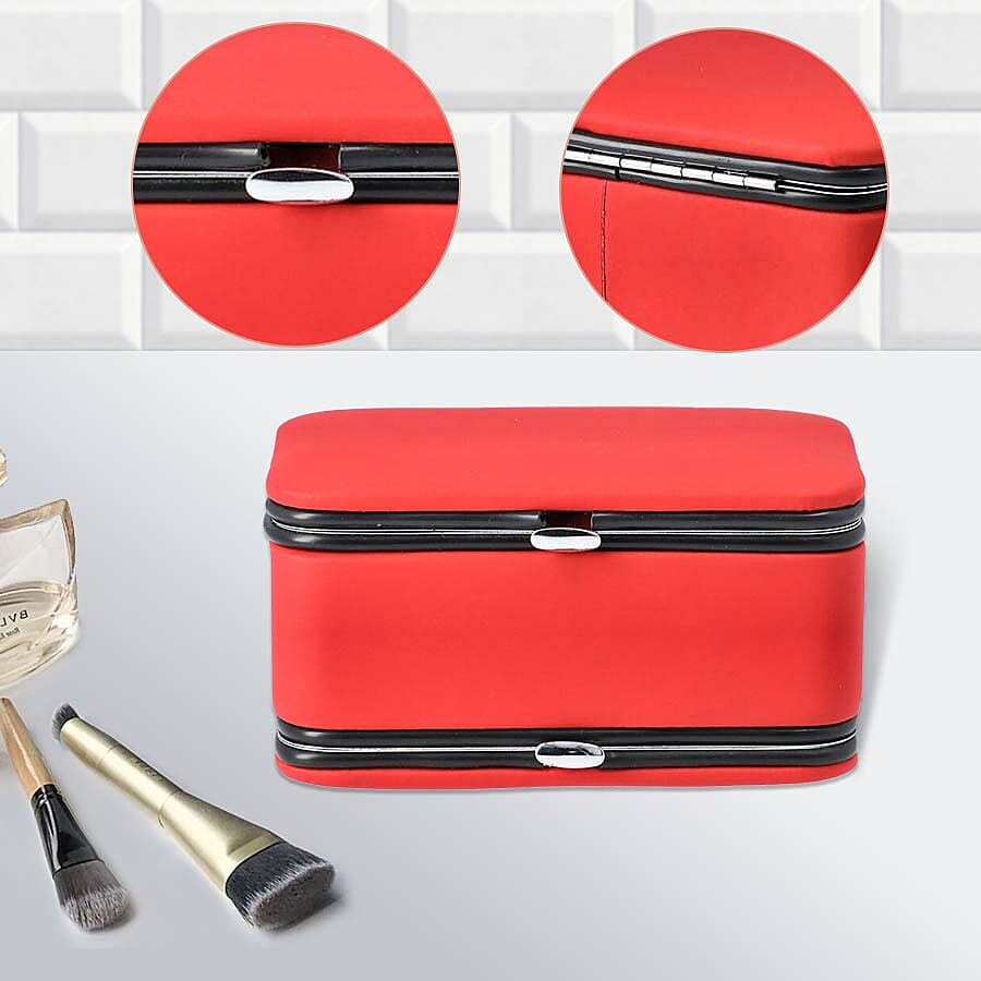 2 in 1 - Six Piece Manicure Set and Travel Jewellery Organiser with Inside Mirror (Size 11.7x7.5x6.5cm) - Red