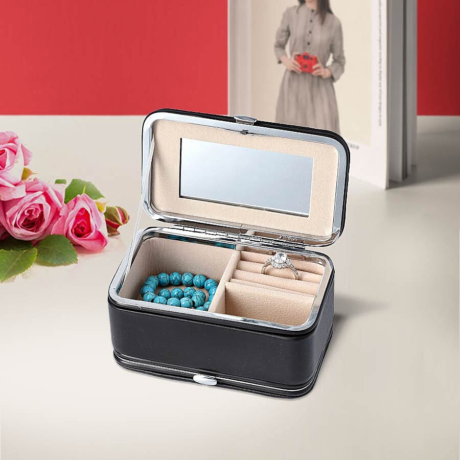 2 in 1 - Six Piece Manicure Set and Travel Jewellery Organiser with Inside Mirror (Size 11.7x7.5x6.5cm) - Black