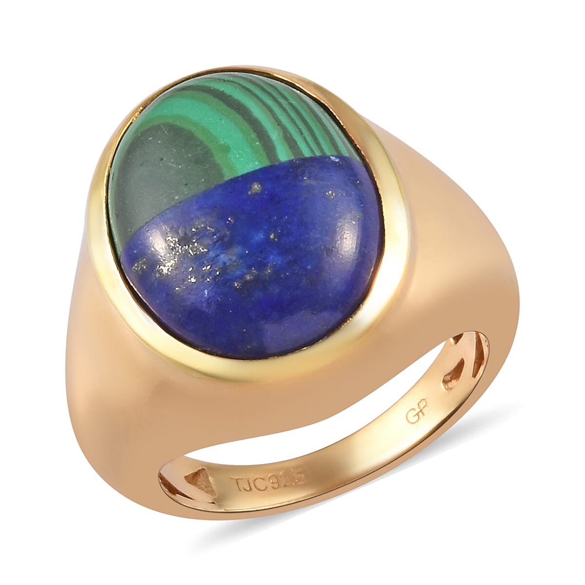 GP - Malachite & Lapis, Blue Sapphire Ring in 14K Gold Overlay Sterling Silver 8.25 Ct, Silver wt. 6.00 Gms