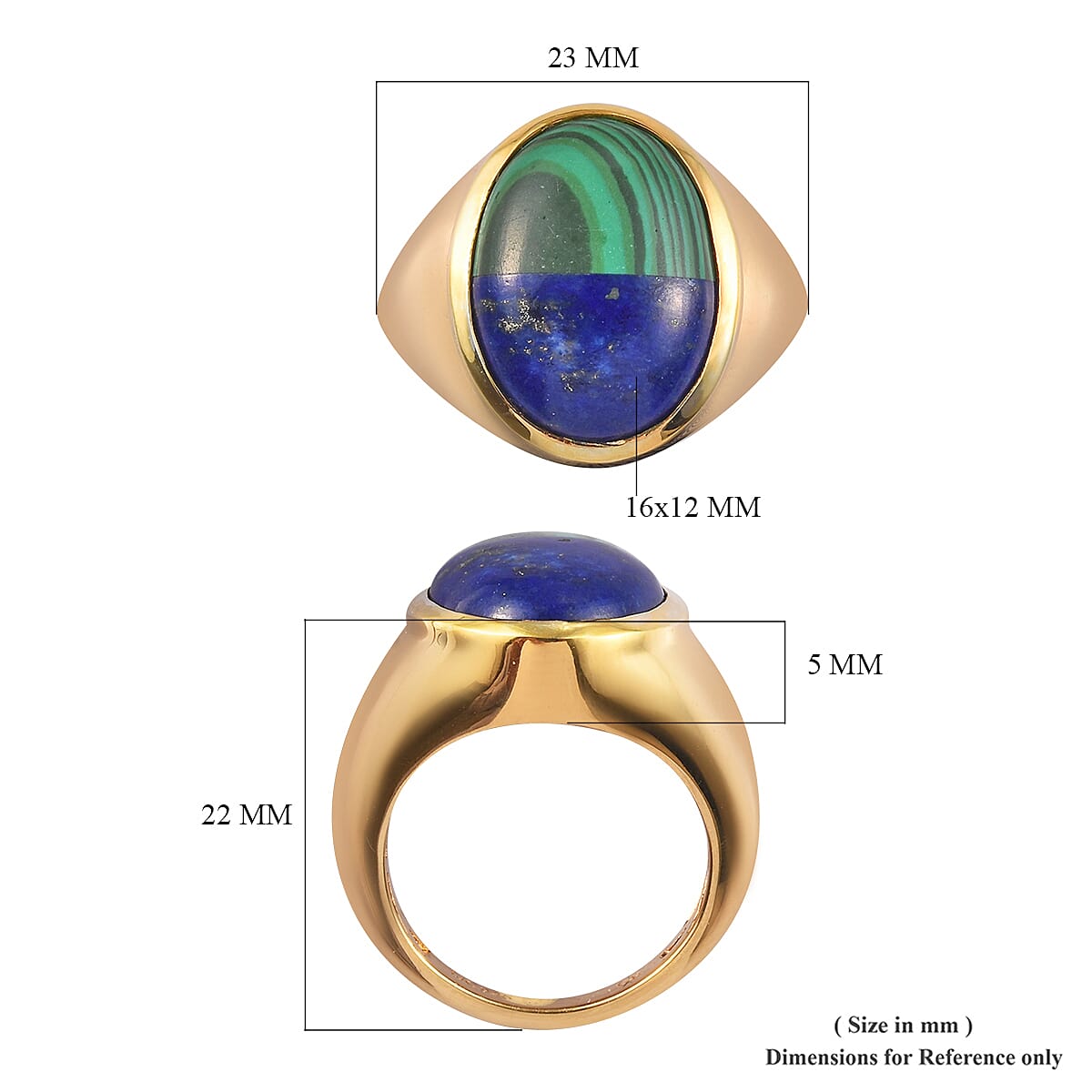 GP - Malachite & Lapis, Blue Sapphire Ring in 14K Gold Overlay Sterling Silver 8.25 Ct, Silver wt. 6.00 Gms