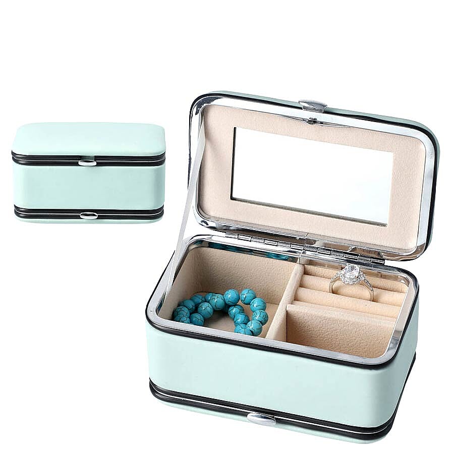 2 in 1 - Six Piece Manicure Set and Travel Jewellery Organiser with Inside Mirror (Size 11.7x7.5x6.5cm) - Blue