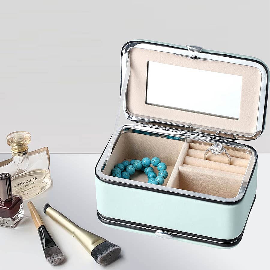 2 in 1 - Six Piece Manicure Set and Travel Jewellery Organiser with Inside Mirror (Size 11.7x7.5x6.5cm) - Blue