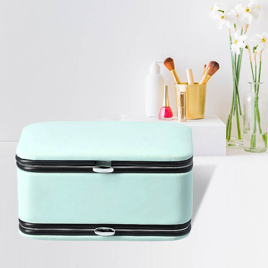 2 in 1 - Six Piece Manicure Set and Travel Jewellery Organiser with Inside Mirror (Size 11.7x7.5x6.5cm) - Blue