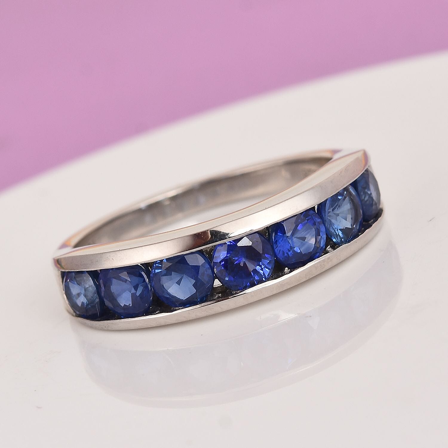 RHAPSODY 950 Platinum AAAA Ceylon Blue Sapphire Half Eternity Band Ring 2.00 Ct, Platinum wt 5.50 Gms