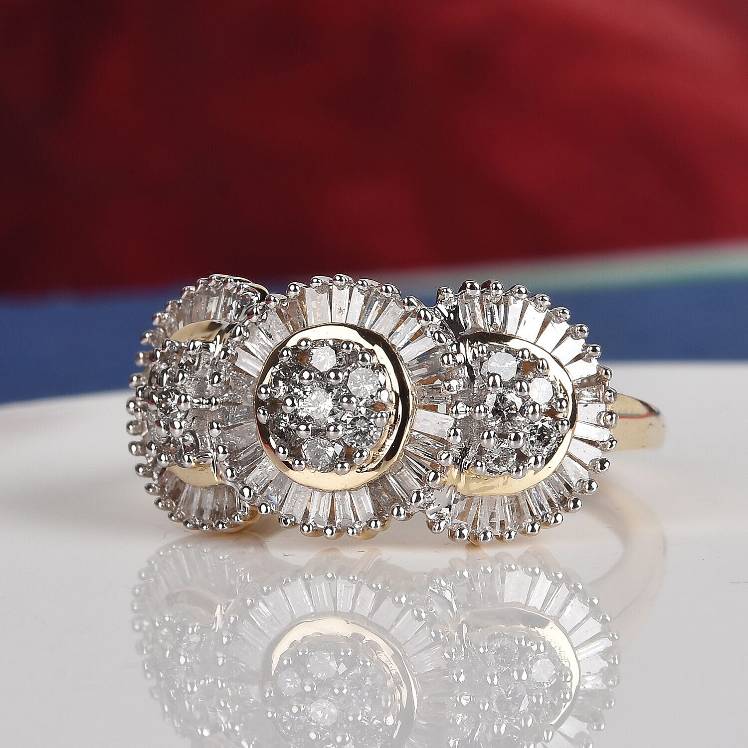 9K Yellow Gold SGL Certified Diamond (I3/ G-H) Cluster Ring 1.00 Ct.