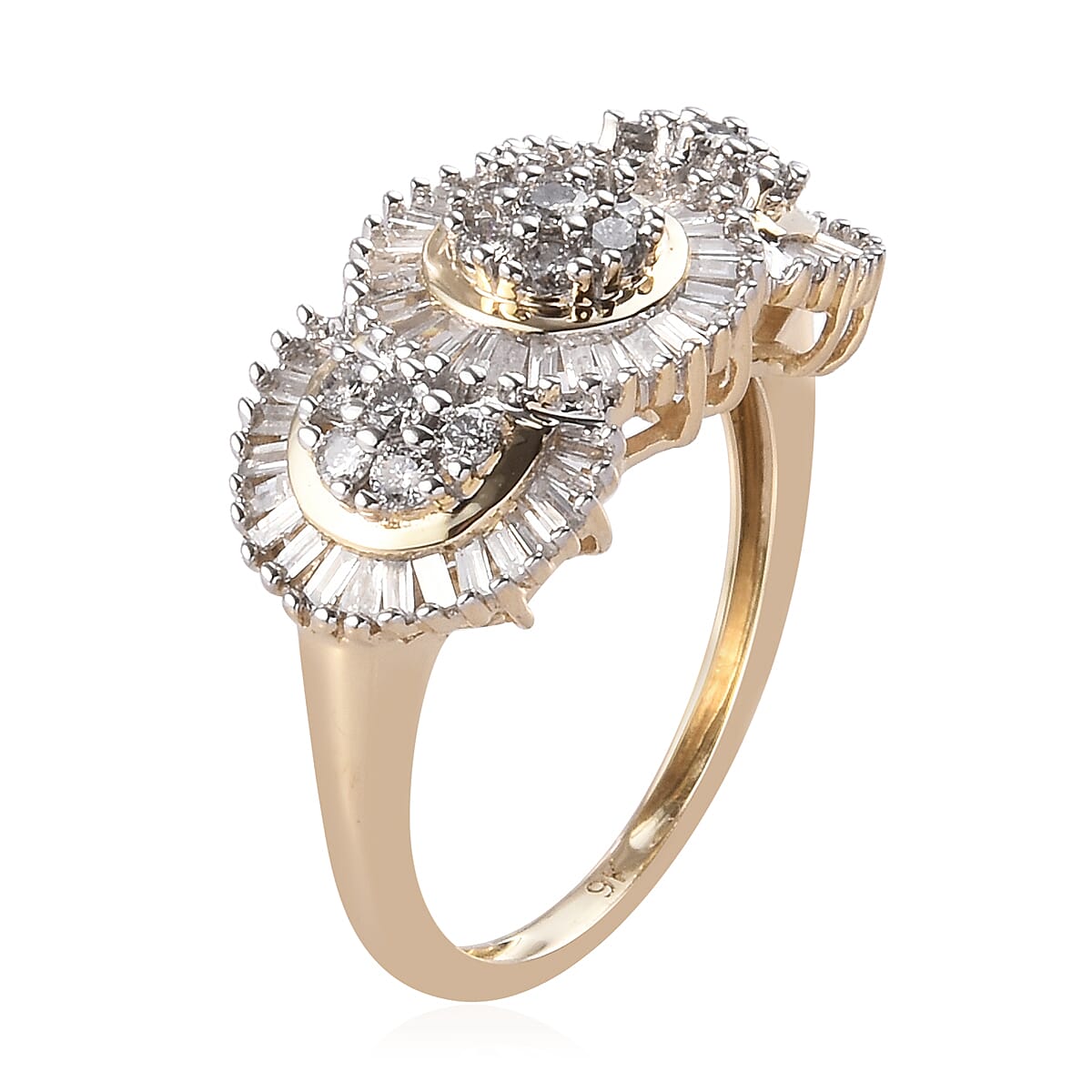 9K Yellow Gold SGL Certified Diamond (I3/ G-H) Cluster Ring 1.00 Ct.