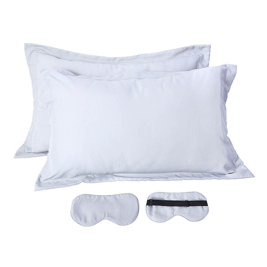 4 Piece Set, 2 Copper Infused Oxford Style Pillowcases and 2 Copper infused Eye Masks - Light Grey