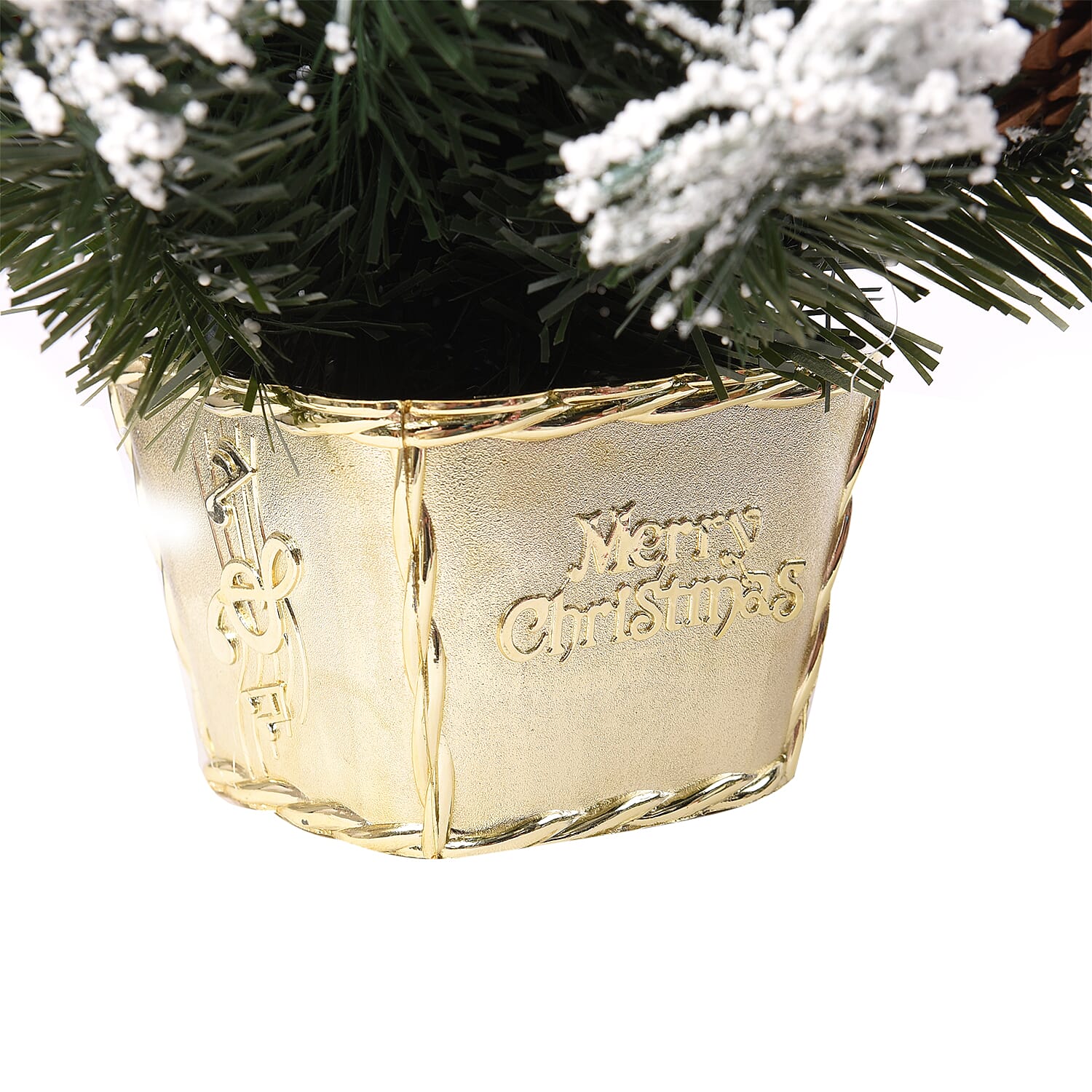 Table Christmas Tree with Snow Flocking, Baubles, Apple and Pine Cone (Size 40cm) - Red