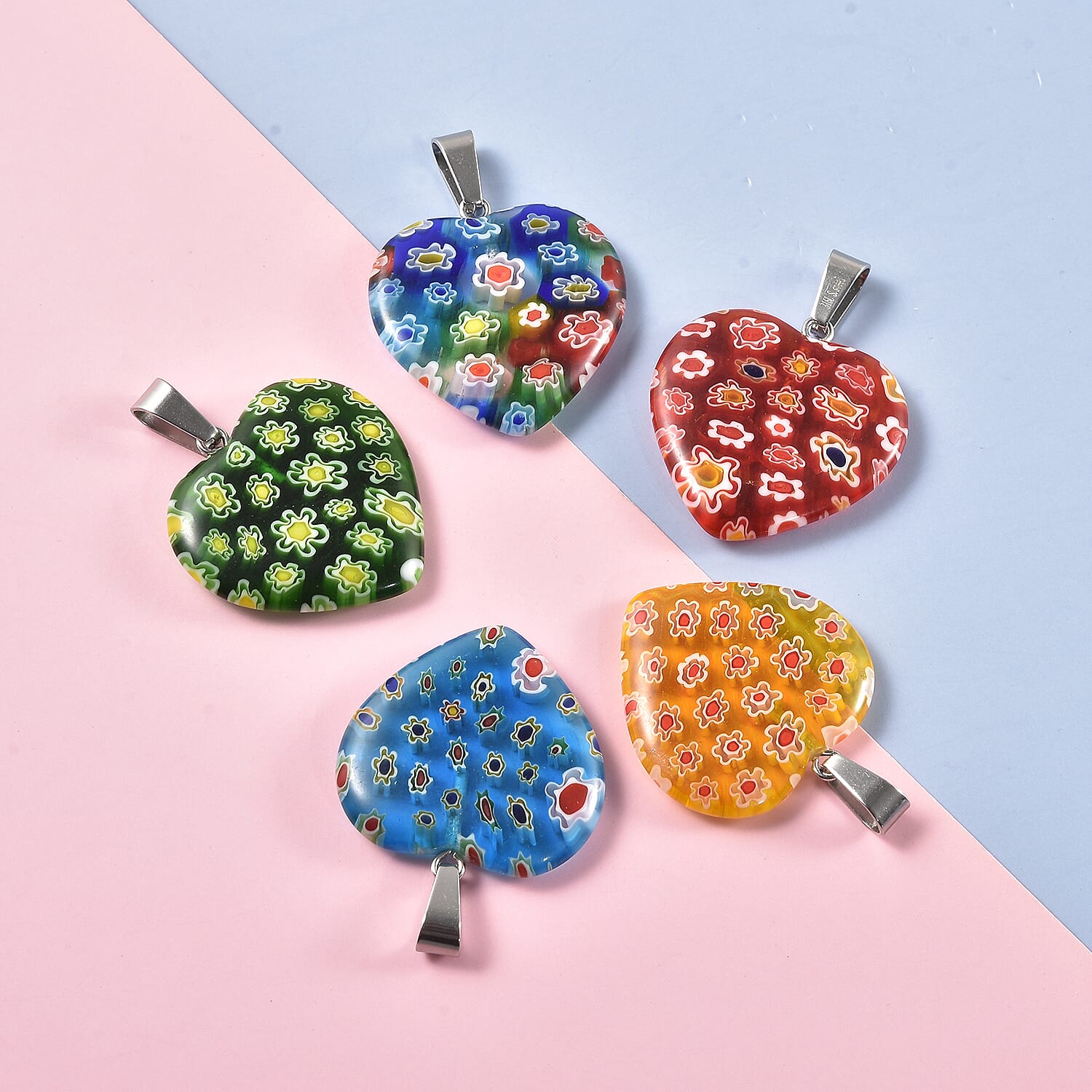 Blue Color Murano Glass, Multi Gemstone Stainless Steel Pendant, With Chain (20 in) TGW 0.005 ctw  0.005  Ct.