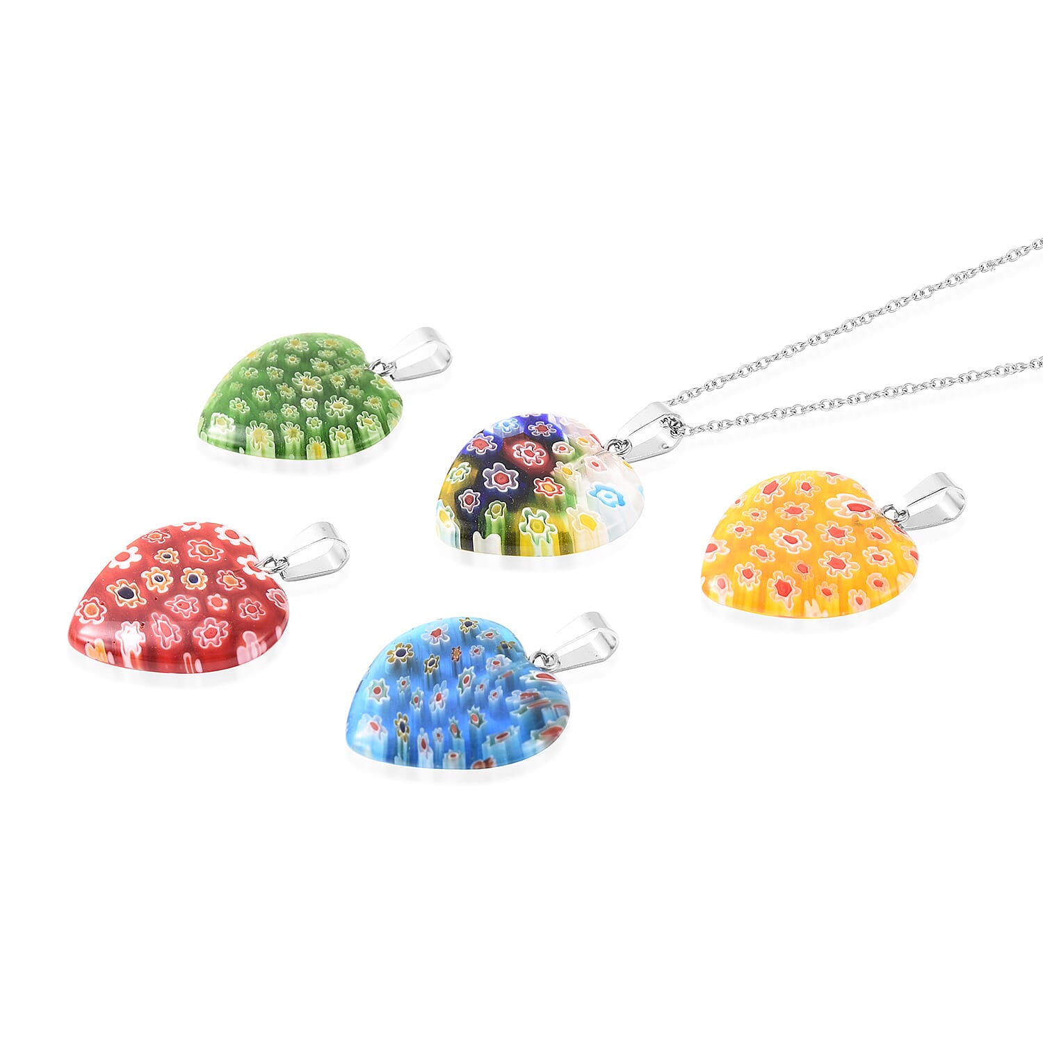 Blue Color Murano Glass, Multi Gemstone Stainless Steel Pendant, With Chain (20 in) TGW 0.005 ctw  0.005  Ct.