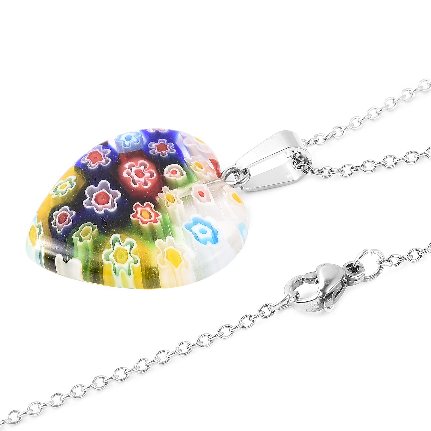 Blue Color Murano Glass, Multi Gemstone Stainless Steel Pendant, With Chain (20 in) TGW 0.005 ctw  0.005  Ct.