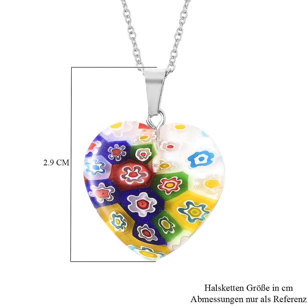 Blue Color Murano Glass, Multi Gemstone Stainless Steel Pendant, With Chain (20 in) TGW 0.005 ctw  0.005  Ct.