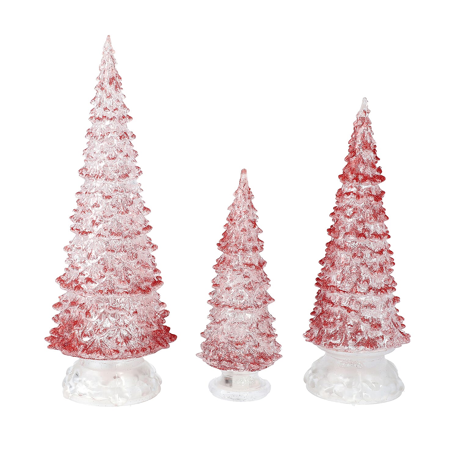 Christmas Decoration- 3 Piece Set Red Colour Crystal Tree with Colour Changing LED Lights