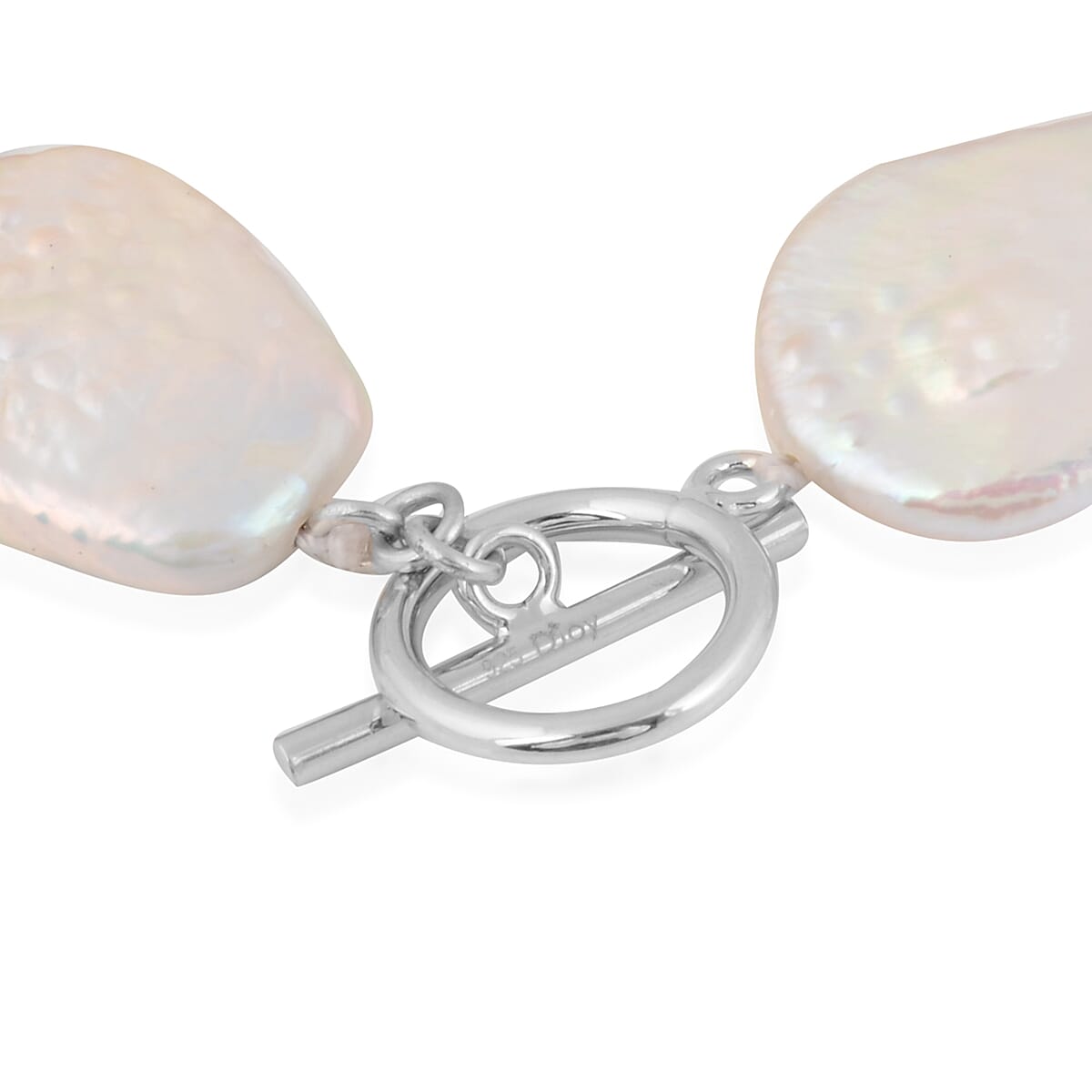 White Baroque Pearl Bracelet (Size 7.5) in Rhodium Overlay Sterling Silver