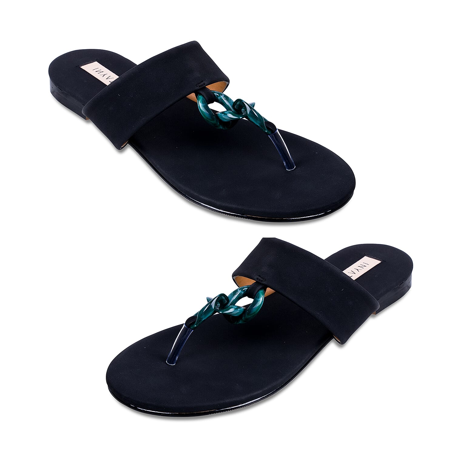 Inyati Leandra Open Toe Slip On Sandals in Black Colour