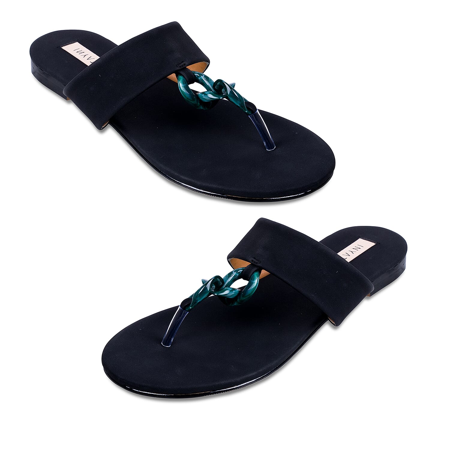 Inyati Leandra Open Toe Slip On Sandals in Black Colour