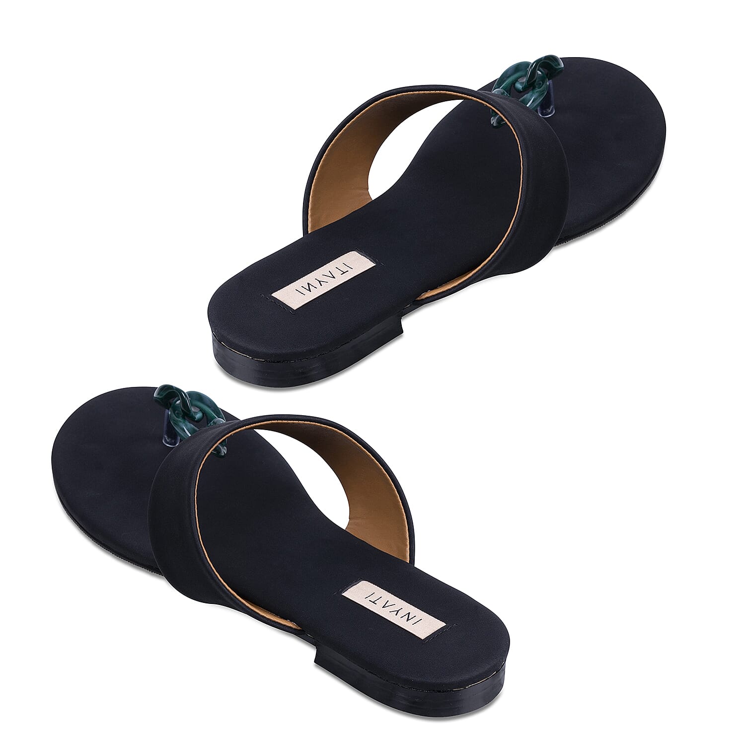 Inyati Leandra Open Toe Slip On Sandals in Black Colour