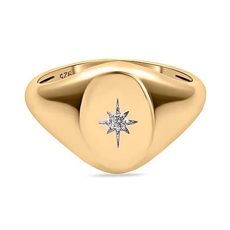Diamond Signet Ring in 18K Yellow Gold Overlay Sterling Silver