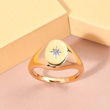 Diamond Signet Ring in 18K Yellow Gold Overlay Sterling Silver