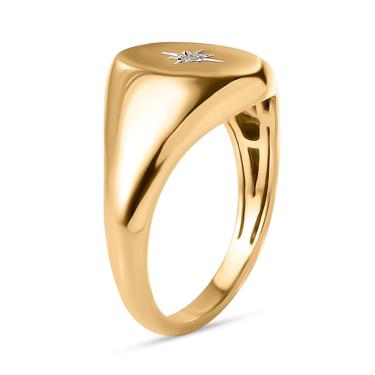 Diamond Signet Ring in 18K Yellow Gold Overlay Sterling Silver
