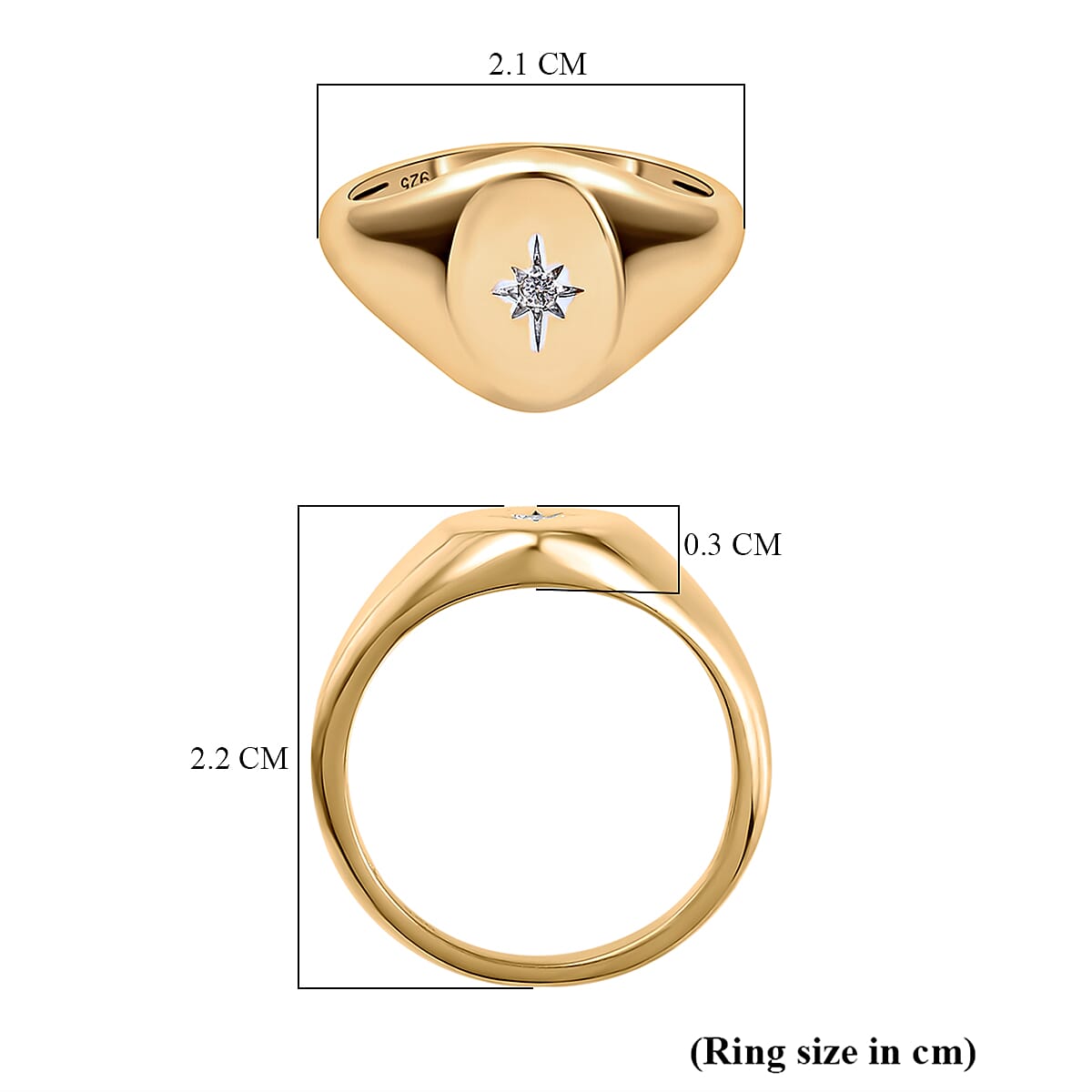 Diamond Signet Ring in 18K Yellow Gold Overlay Sterling Silver
