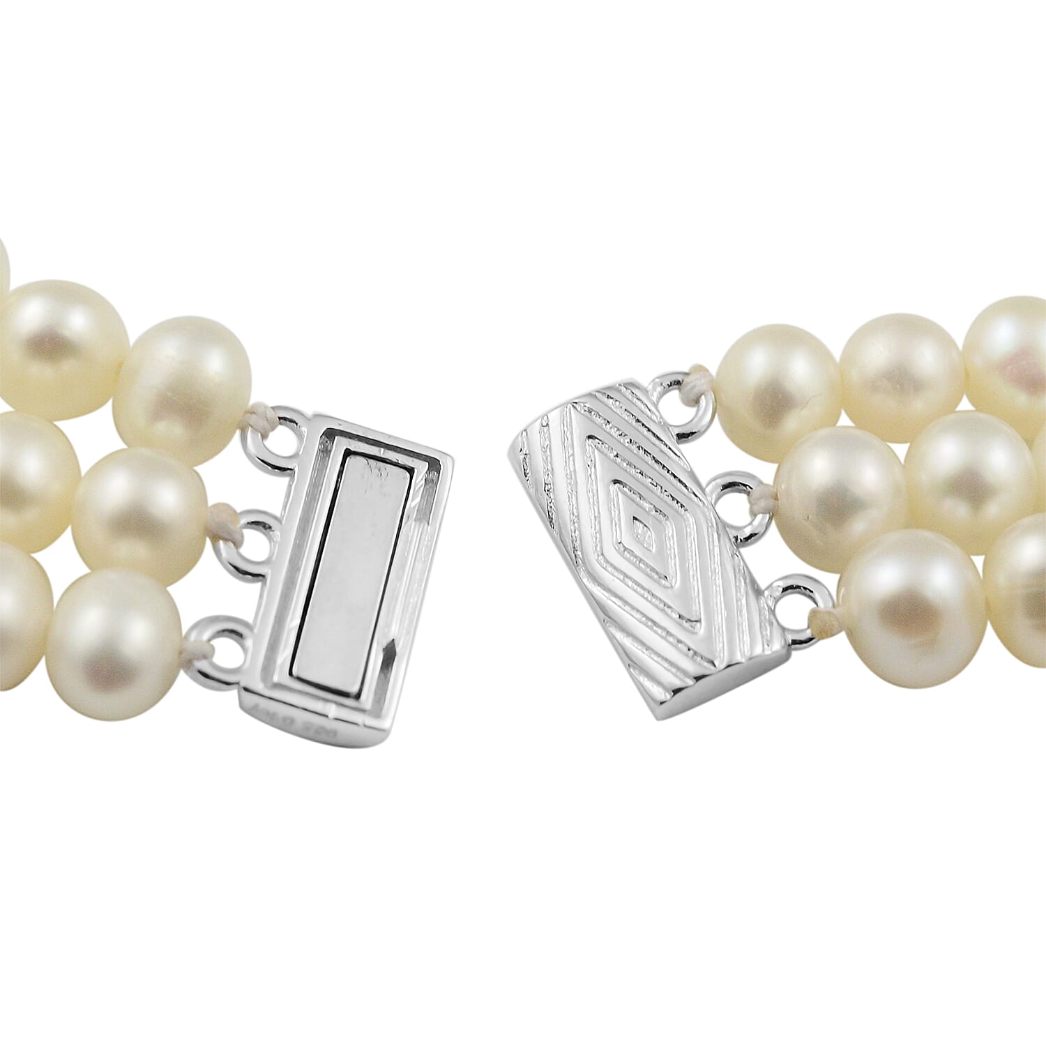 Freshwater Pearl Necklace (Size 18) with Magnetic Lock in Rhodium Overlay Sterling Silver