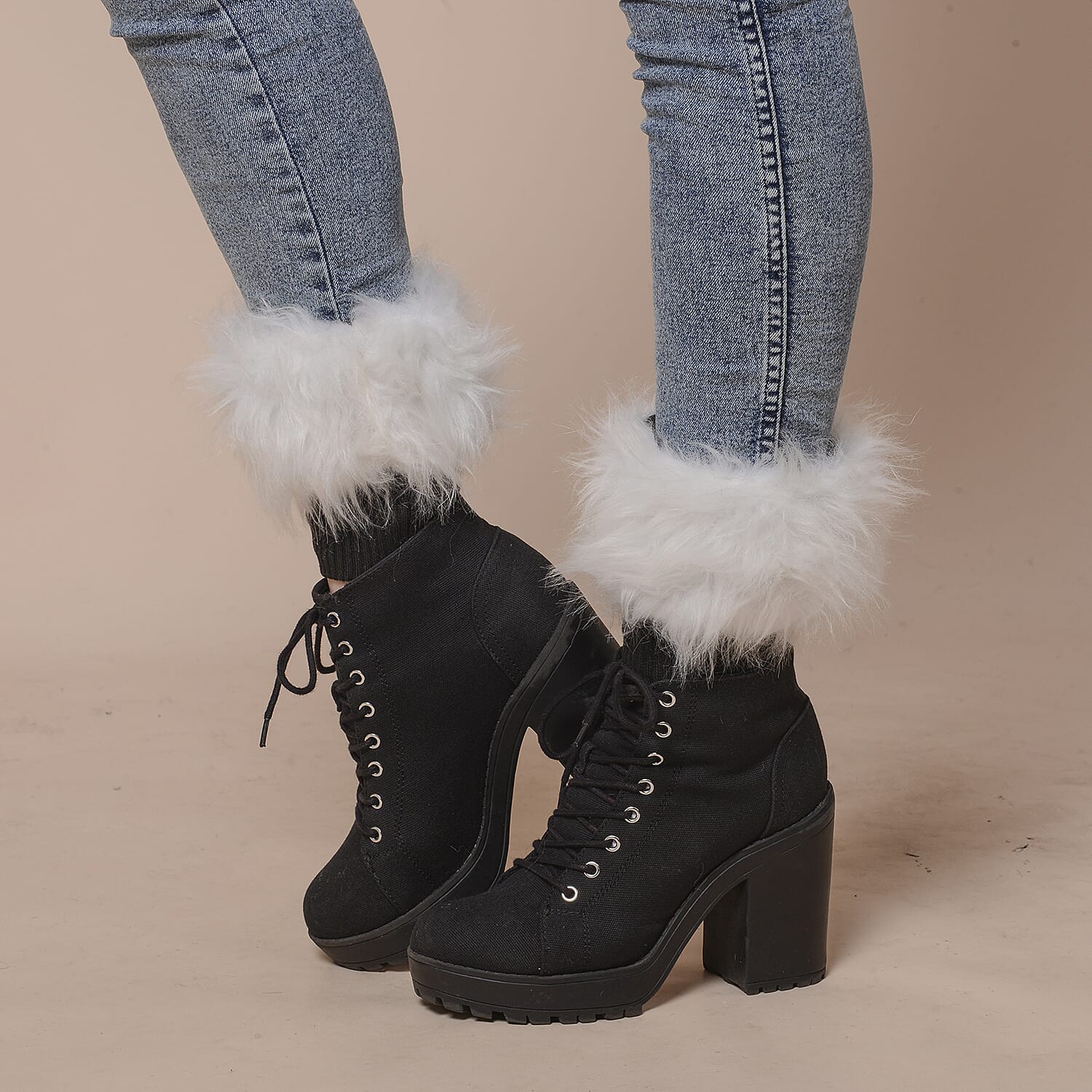 2 Piece Set - Faux Fur Collar Scarf (Size 96x14.5cm) and Boot Cuffs (Size 16.5x14.5cm) - White