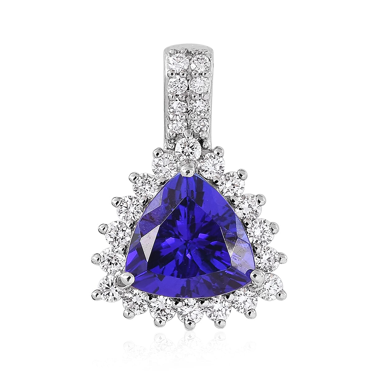 RHAPSODY 950 Platinum AAAA Tanzanite and Diamond (VS-E-F) Halo Pendant 3.00 Ct.