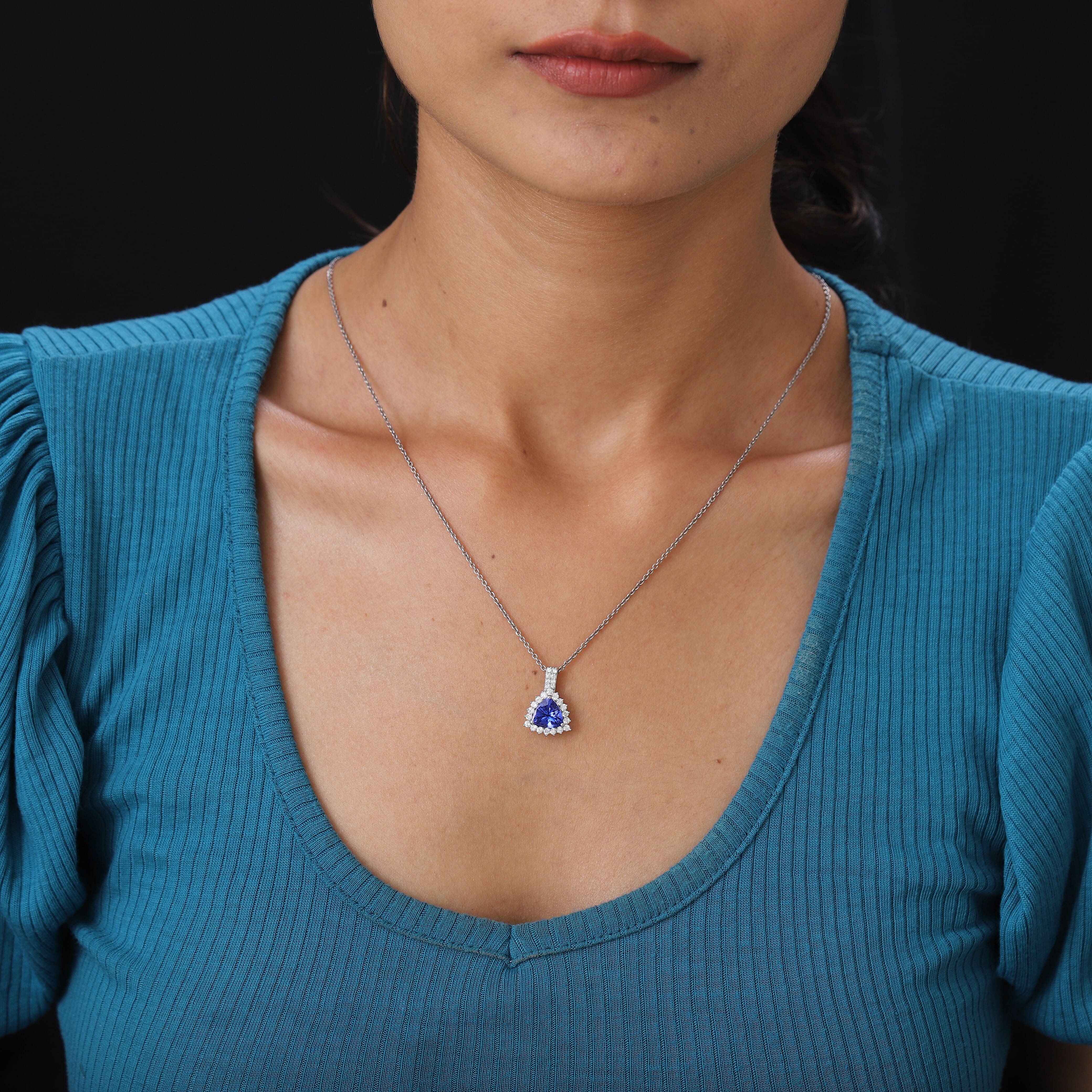 RHAPSODY 950 Platinum AAAA Tanzanite and Diamond (VS-E-F) Halo Pendant 3.00 Ct.