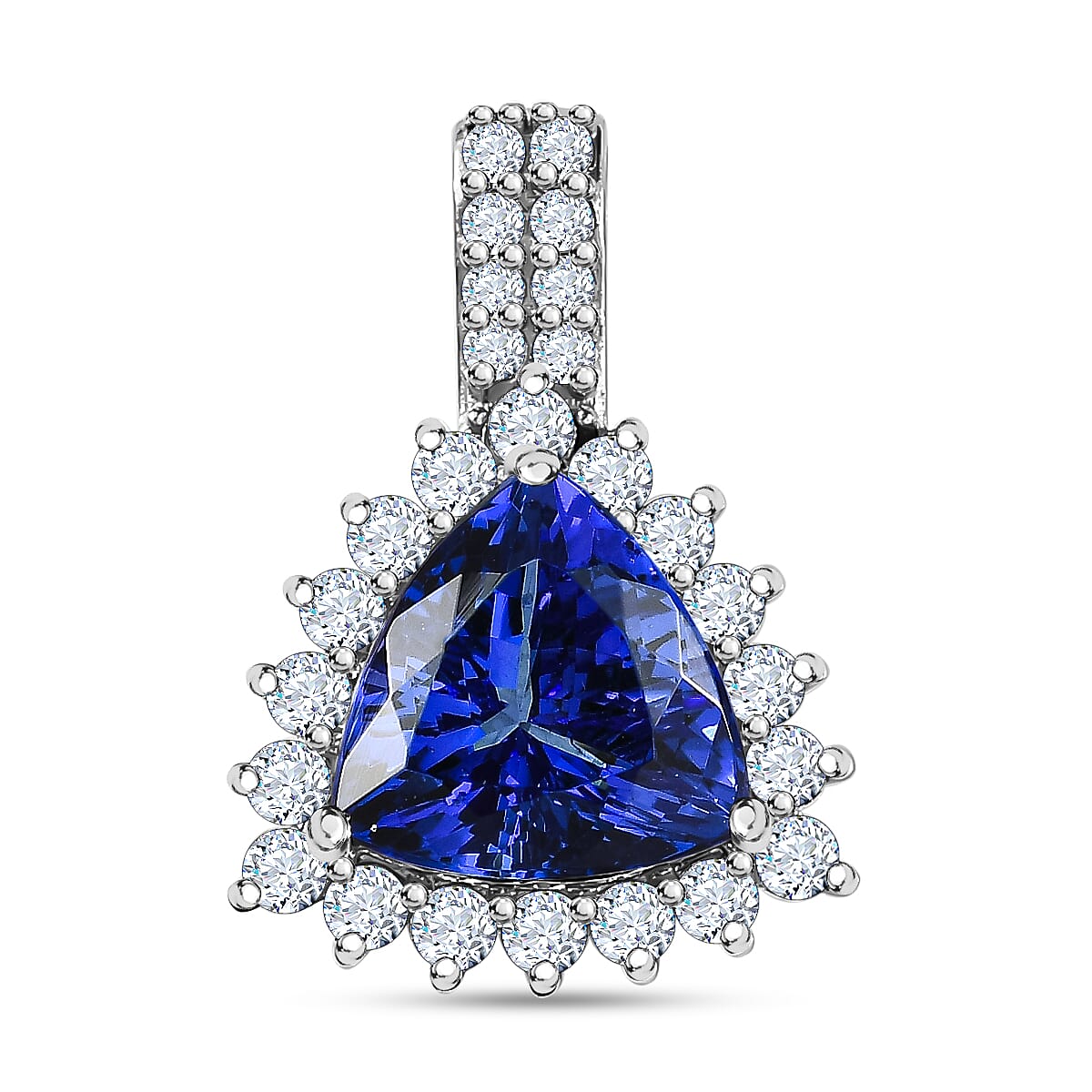 RHAPSODY 950 Platinum AAAA Tanzanite and Diamond (VS-E-F) Halo Pendant 3.00 Ct.