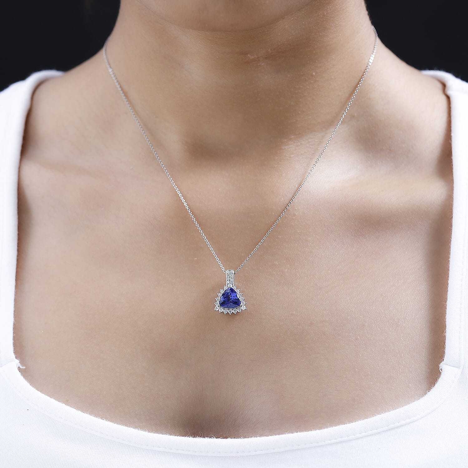 RHAPSODY 950 Platinum AAAA Tanzanite and Diamond (VS-E-F) Halo Pendant 3.00 Ct.
