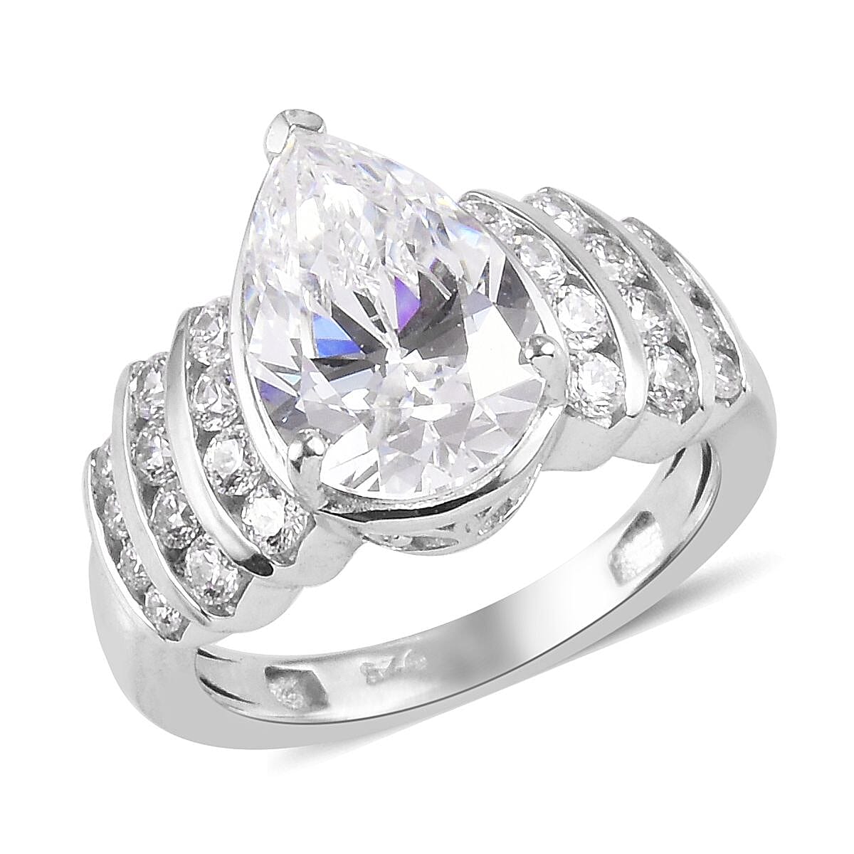 J Francis - Platinum Overlay Sterling Silver Ring Made with Finest CZ 6.55 Ct.