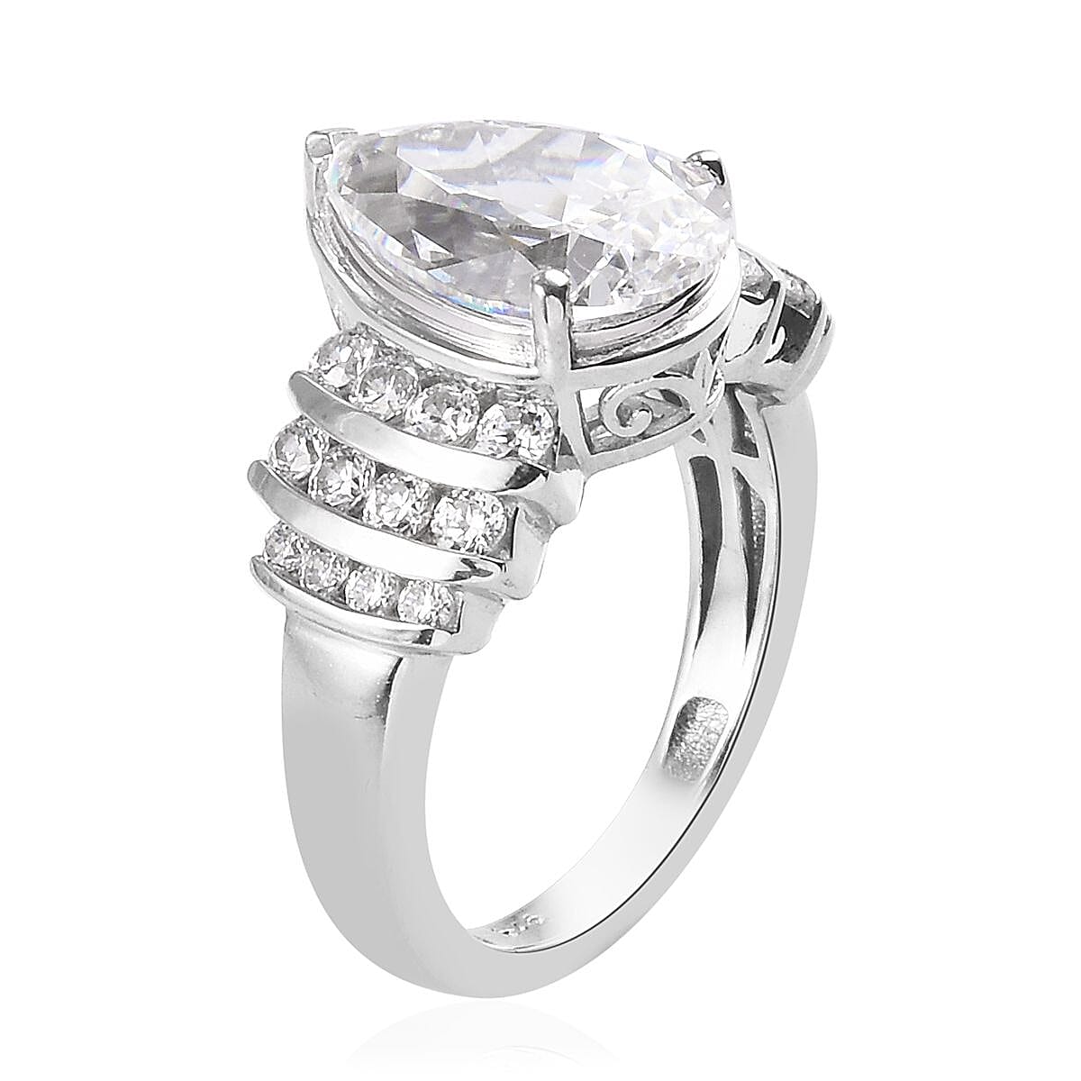 J Francis - Platinum Overlay Sterling Silver Ring Made with Finest CZ 6.55 Ct.