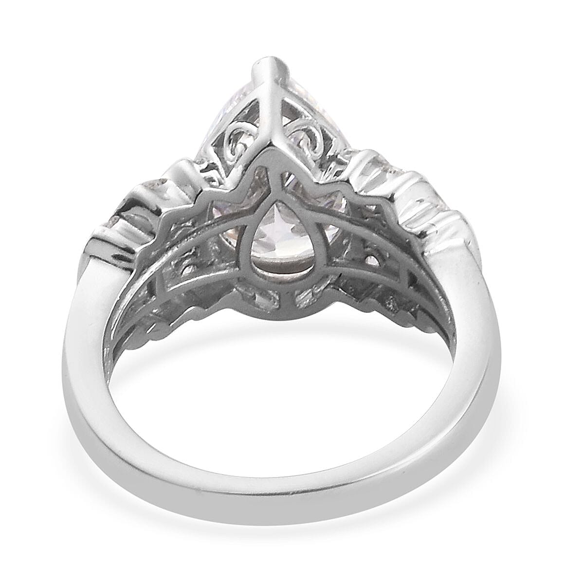 J Francis - Platinum Overlay Sterling Silver Ring Made with Finest CZ 6.55 Ct.