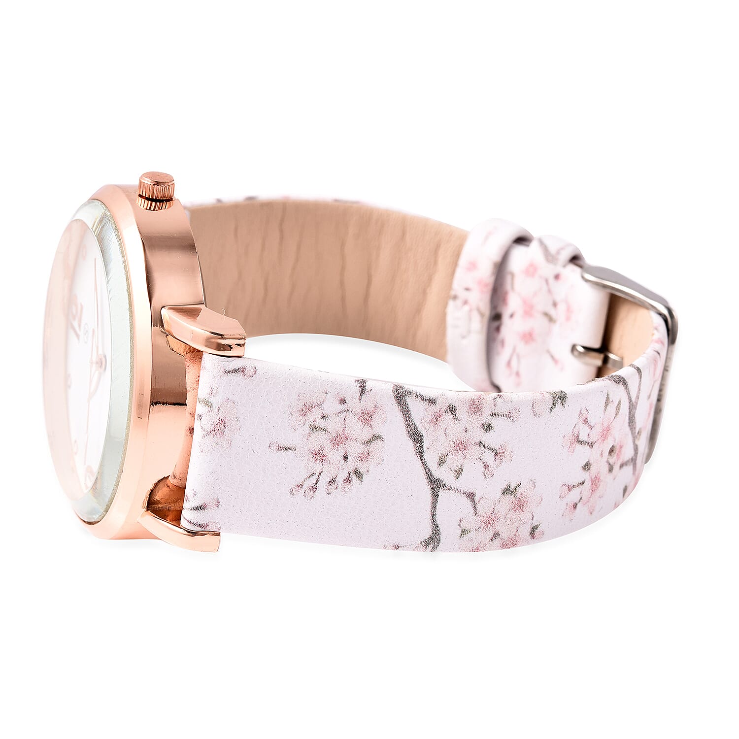 STRADA Japanese Movement Water Resistant Floral Motif Adorned Watch - White