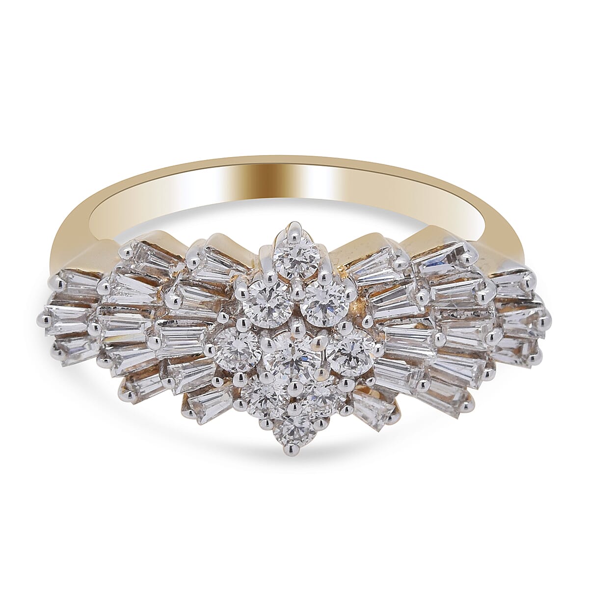ILIANA 18K Yellow Gold IGI Certified Diamond (SI/G-H) Ballerina Ring 1.000 Ct.