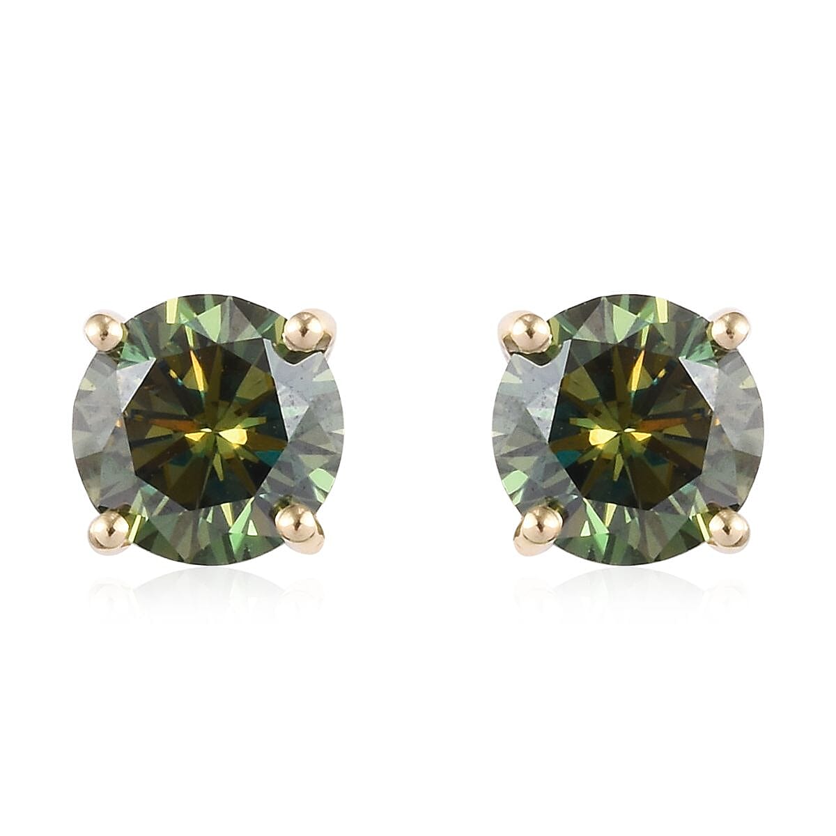 Collectors Edition- 9K Yellow Gold Green Moissanite Earrings 2.00 Ct.