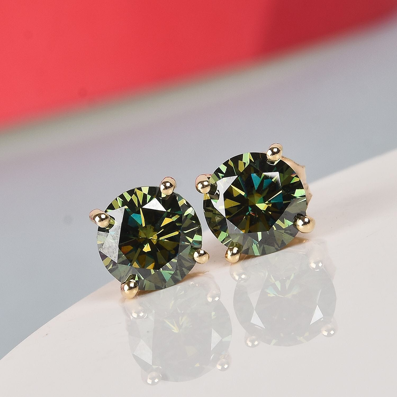 Collectors Edition- 9K Yellow Gold Green Moissanite Earrings 2.00 Ct.