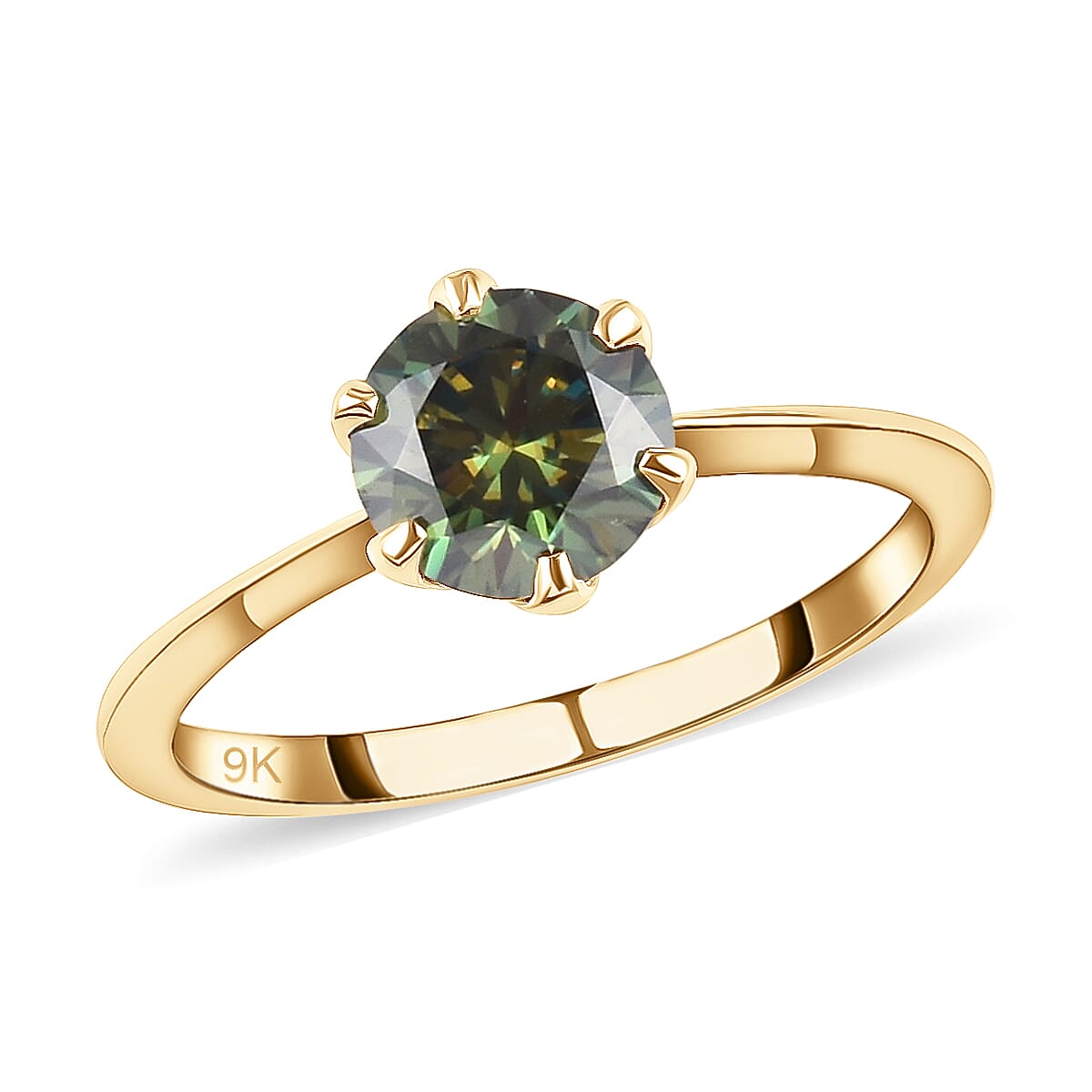 Collectors Edition- 9K Yellow Gold AA Green Moissanite Solitaire Ring.